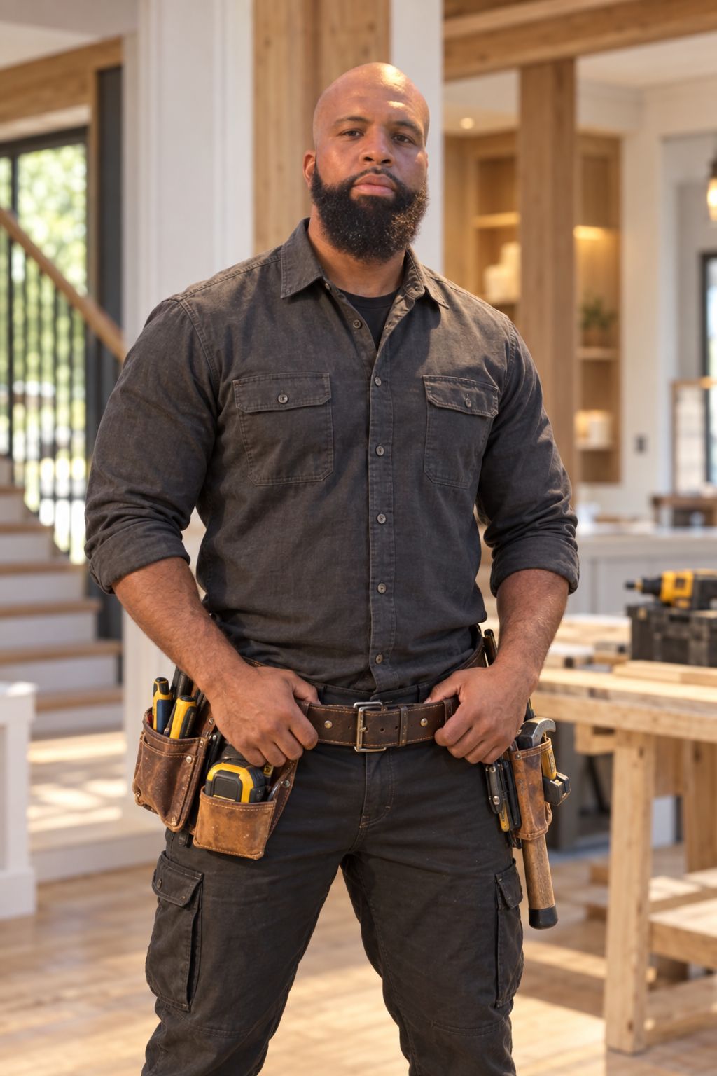 Jon Jon standing with his tool belt on